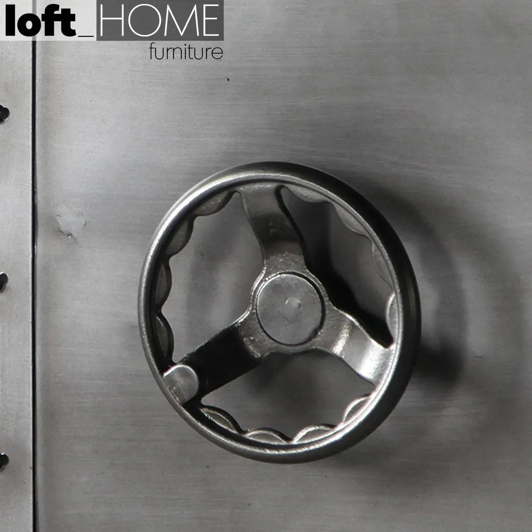 Industrial metal wardrobe hatch wheel double in details.