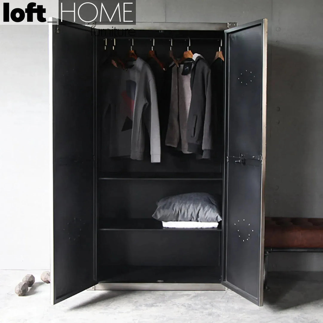 Industrial metal wardrobe hatch wheel double in real life style.
