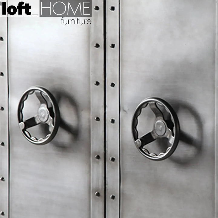Industrial metal wardrobe hatch wheel double with context.