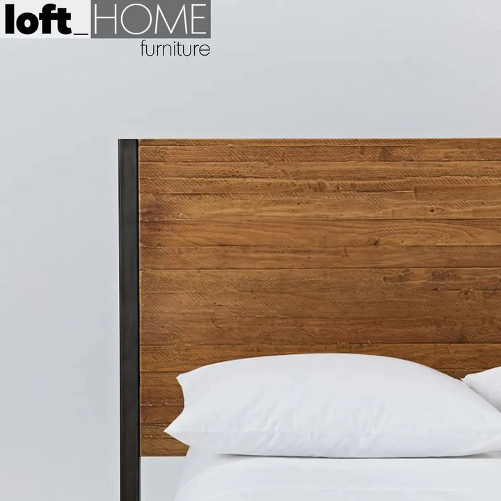 Industrial pine wood bed industrial in real life style.