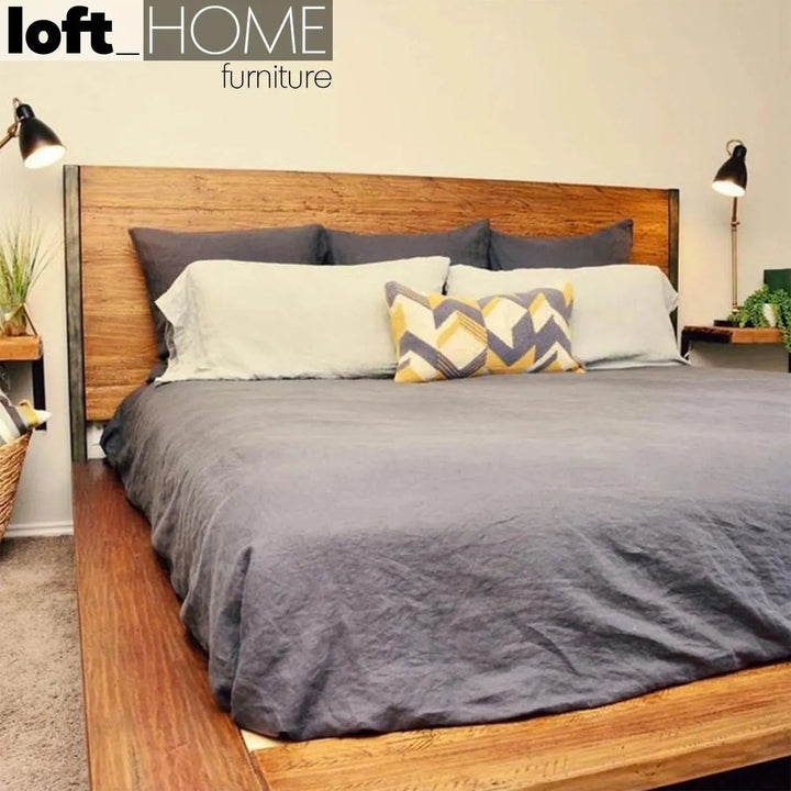 Industrial pine wood bed industrial in details.