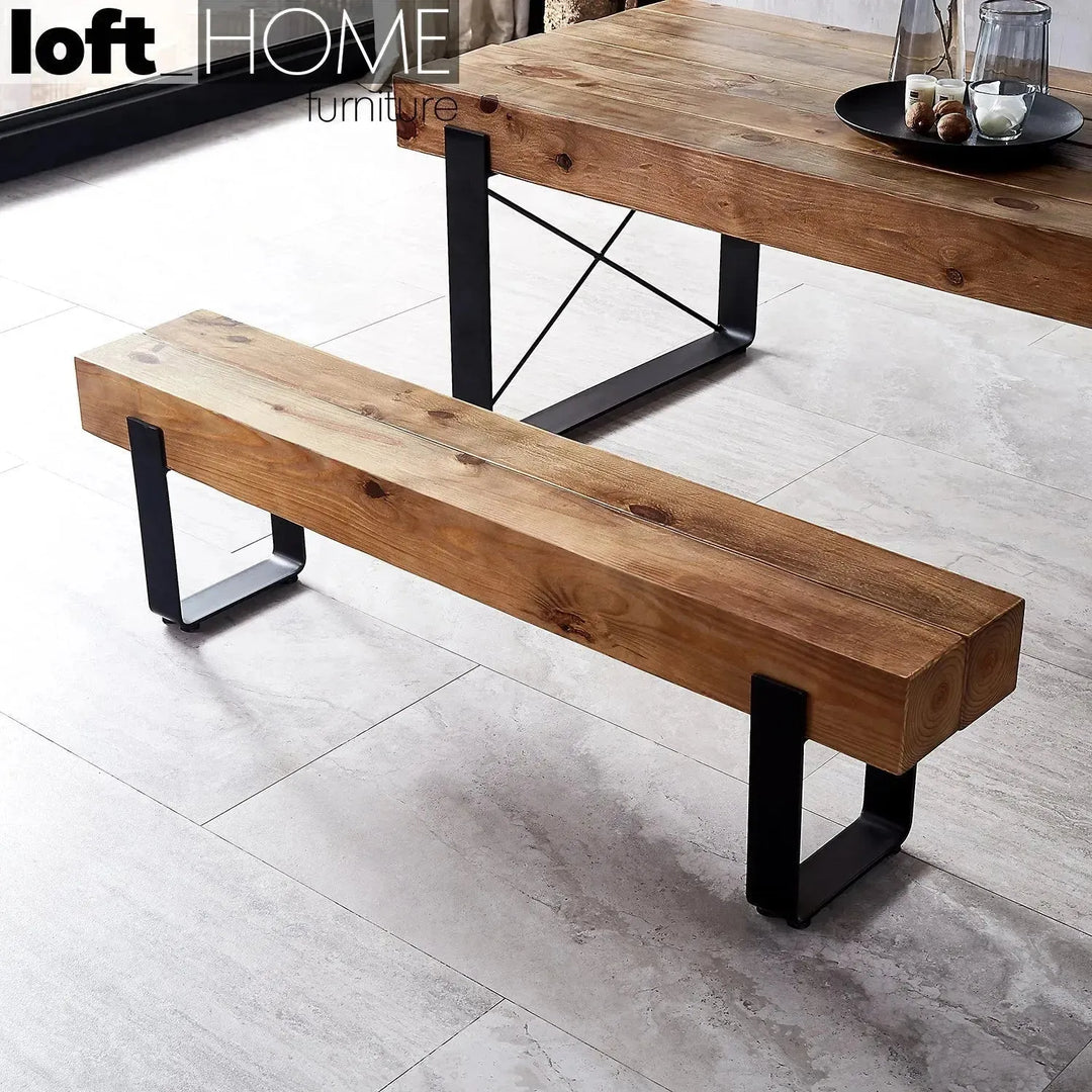 Rustic pine wood dining bench noer material variants.