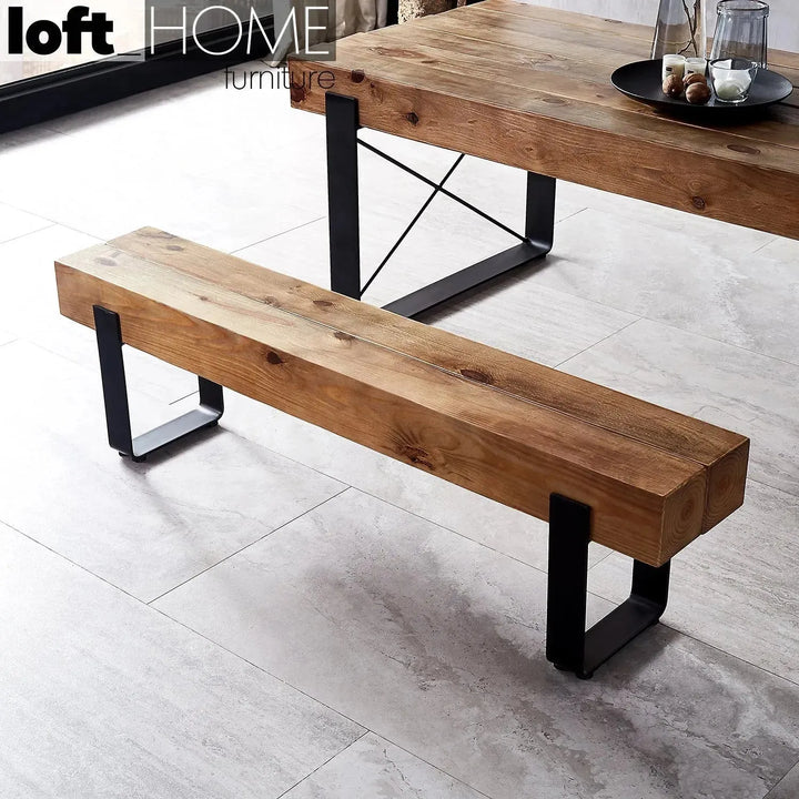 Rustic pine wood dining bench noer material variants.