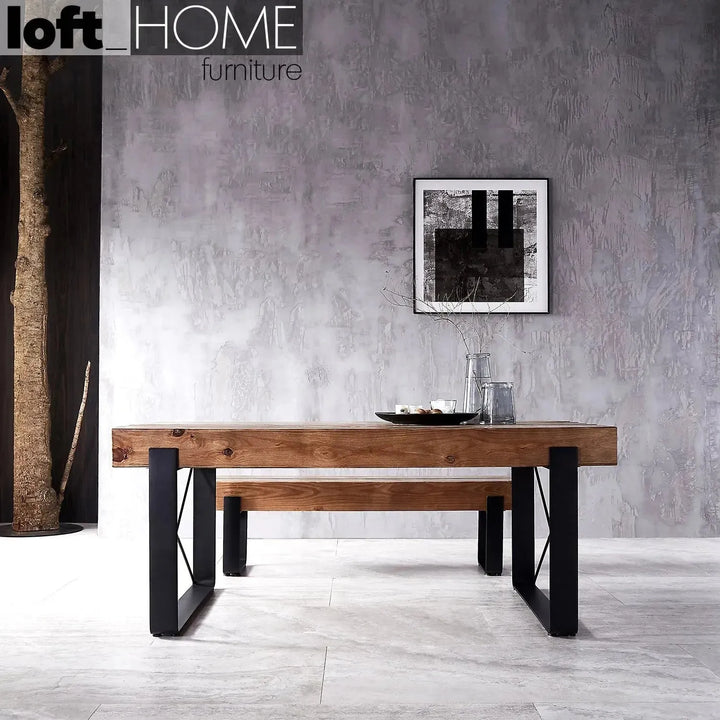 Rustic pine wood dining bench noer in real life style.