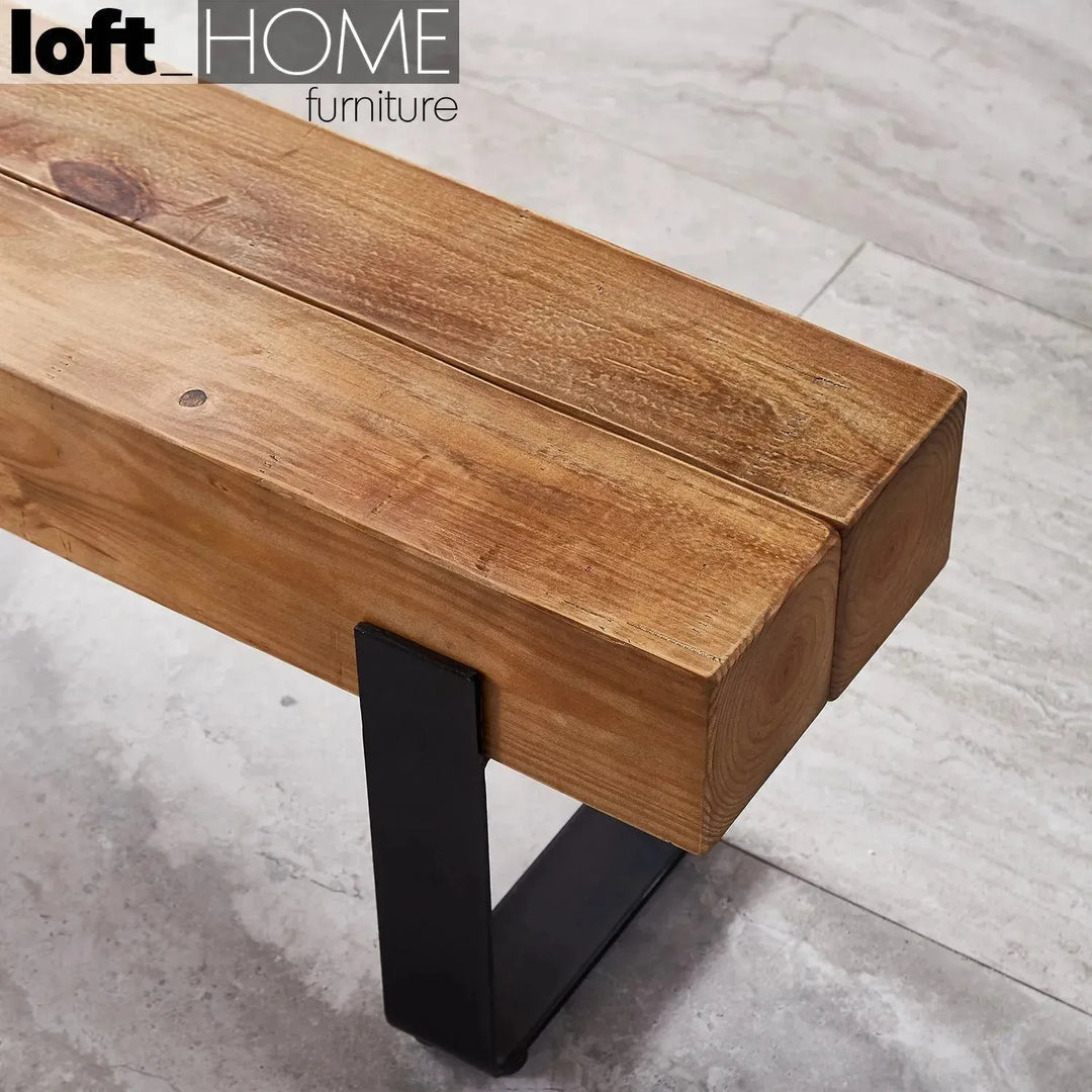 Rustic pine wood dining bench noer in still life.