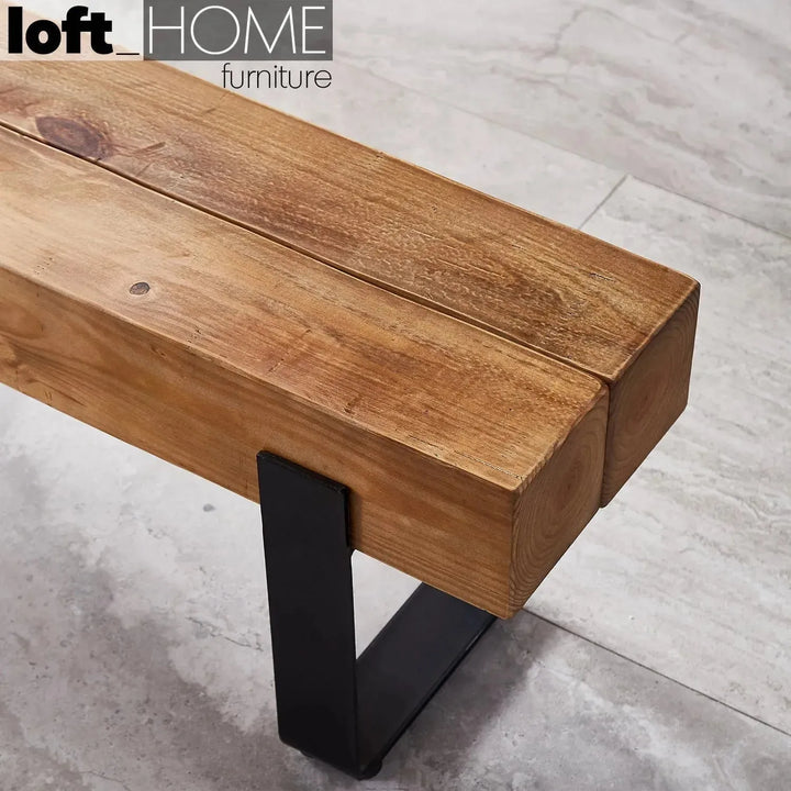 Rustic pine wood dining bench noer in still life.