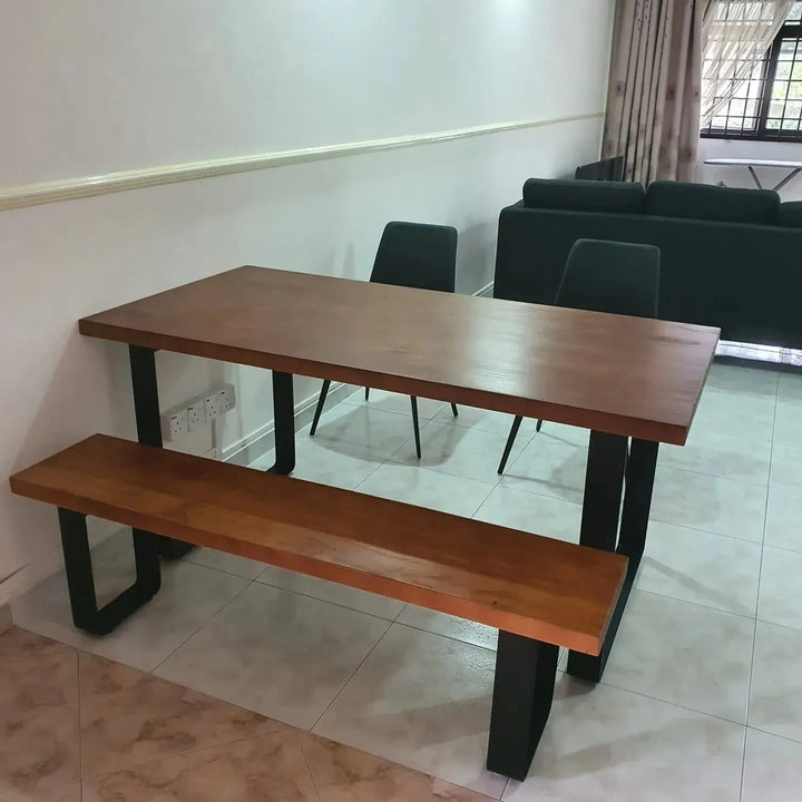 Industrial pine wood dining bench u shape environmental situation.
