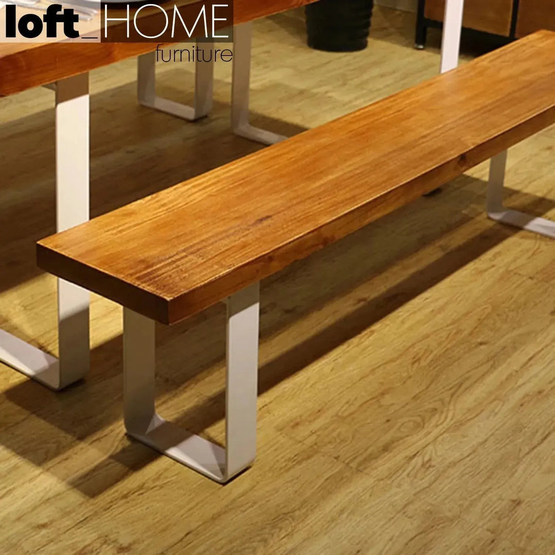 Industrial pine wood dining bench u shape color swatches.