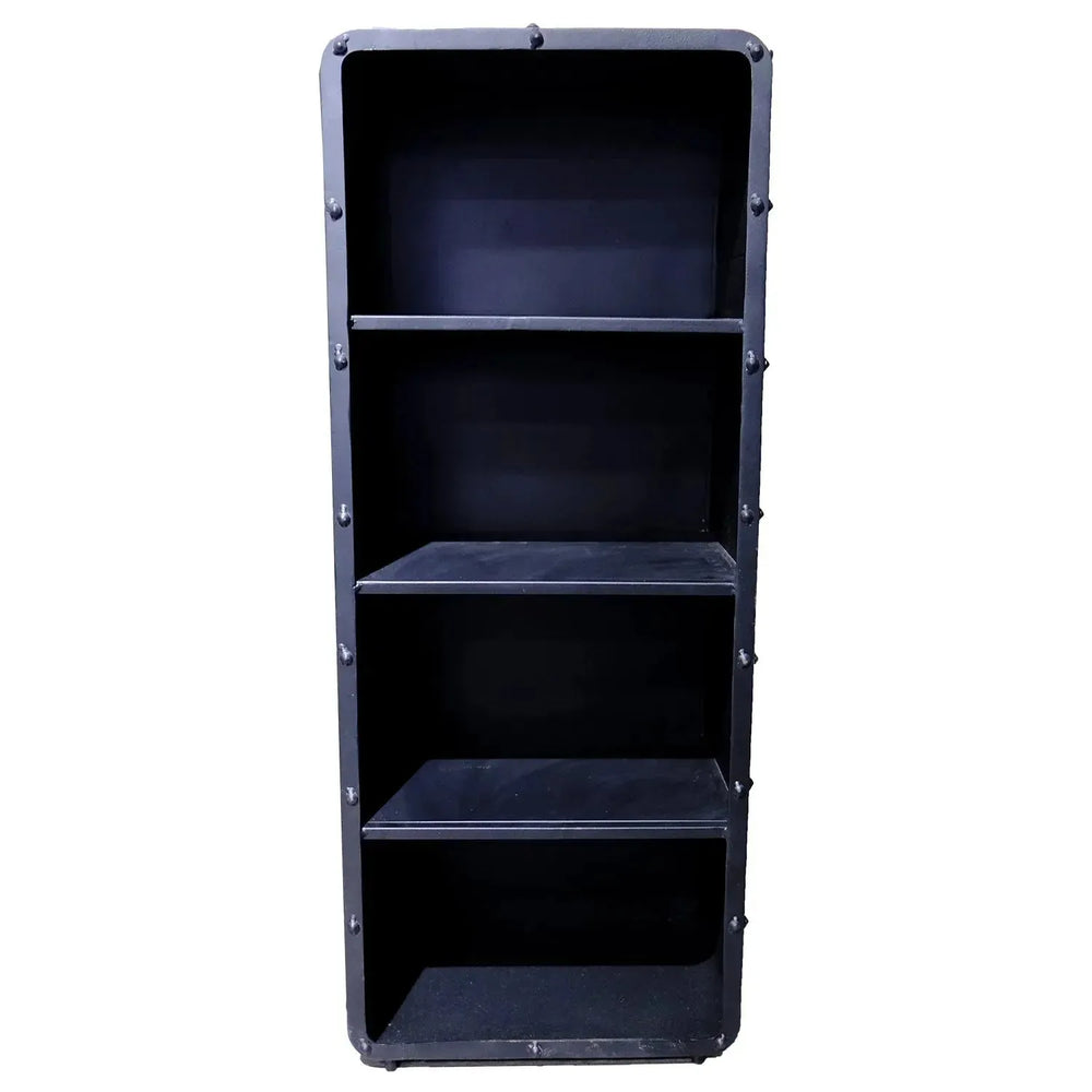 Industrial steel bookshelf mysteel s in white background.