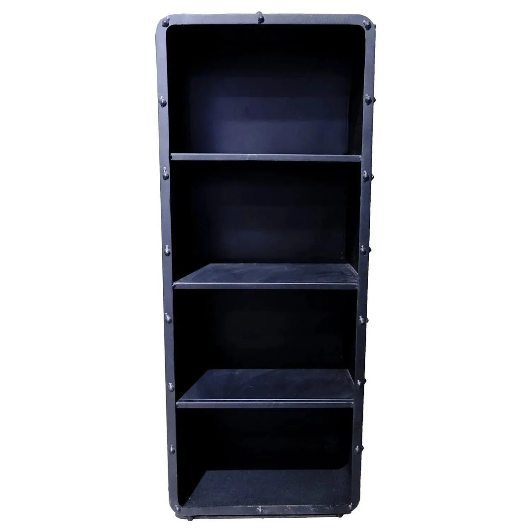 Industrial steel bookshelf mysteel s in white background.