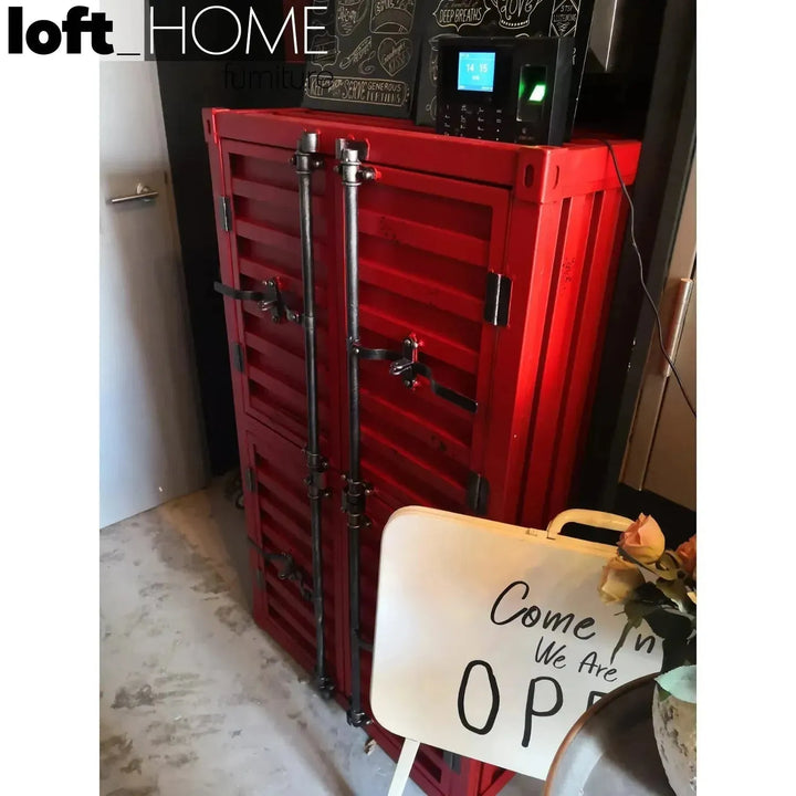 Industrial steel storage cabinet container in details.