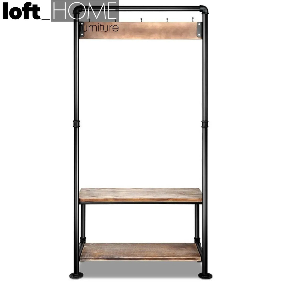 Industrial wood clothes hanger faucet in details.