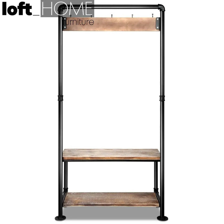 Industrial wood clothes hanger faucet in details.