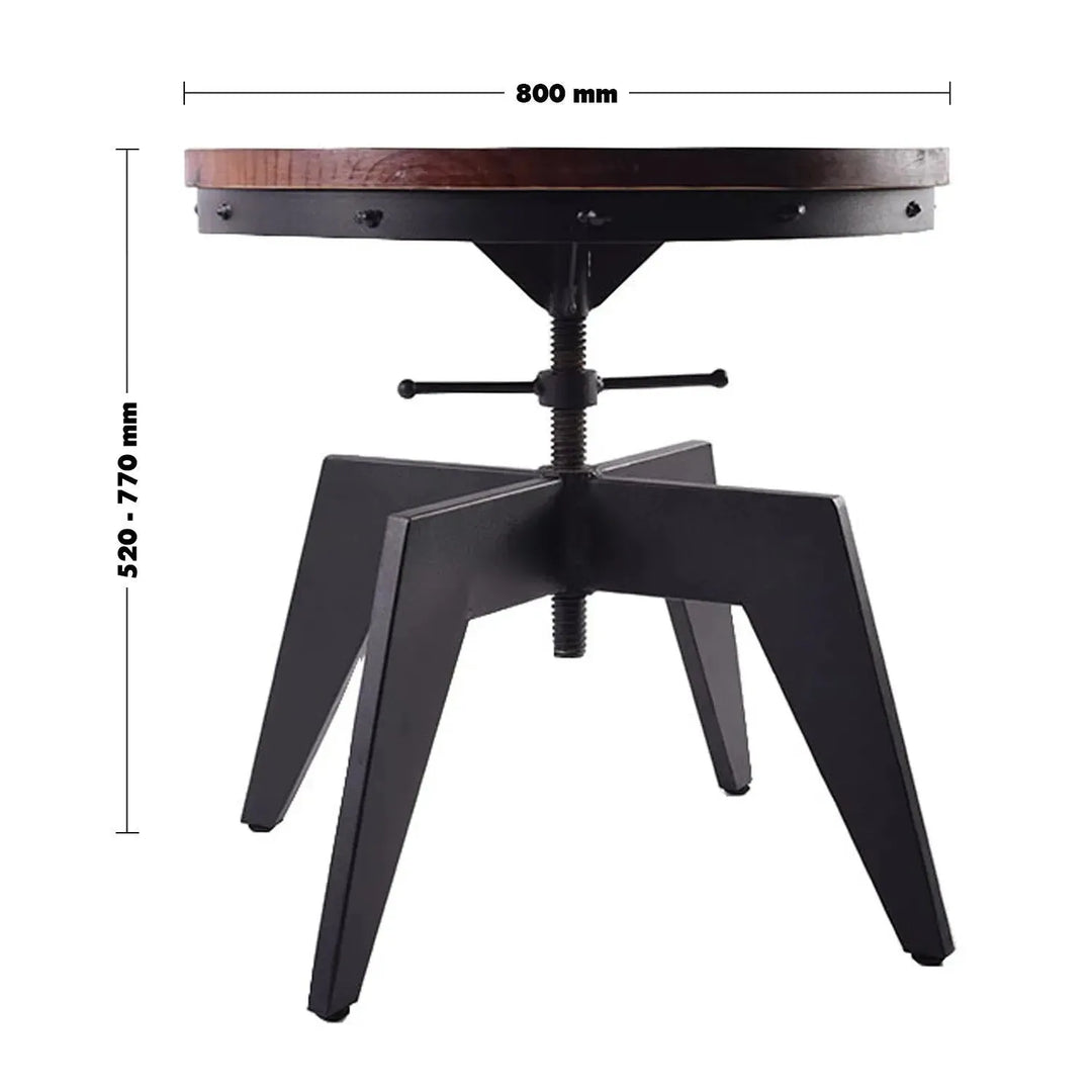 Industrial wood coffee table height adjustable size charts.