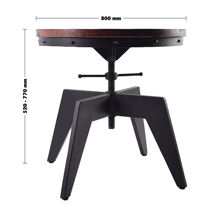 Industrial wood coffee table height adjustable size charts.