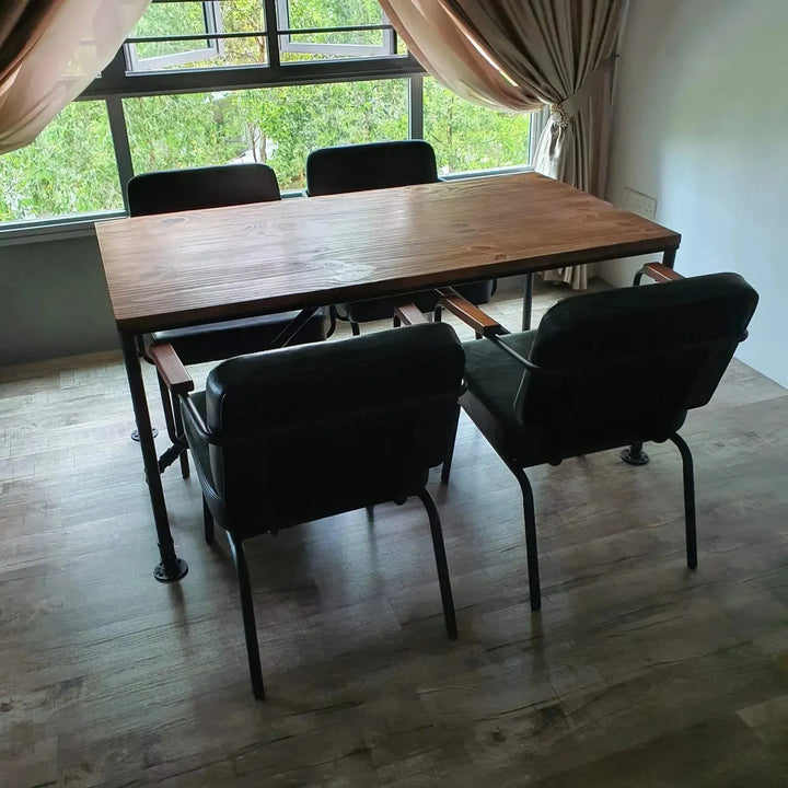 Industrial wood dining table pipe in real life style.