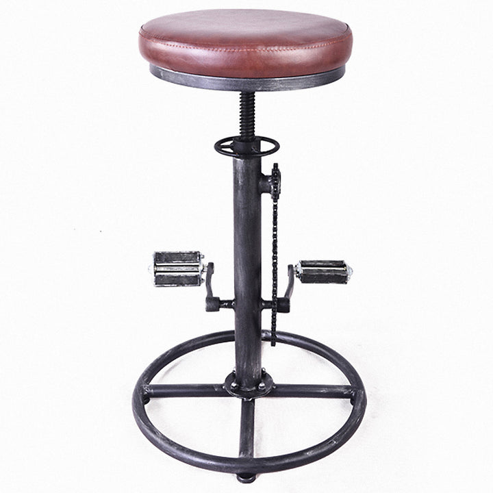 Industrial leather height adjustable bar stool bicycle in white background.