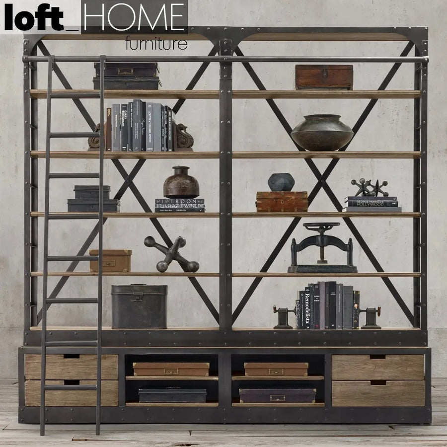 Industrial wood display shelf ladder primary product view.