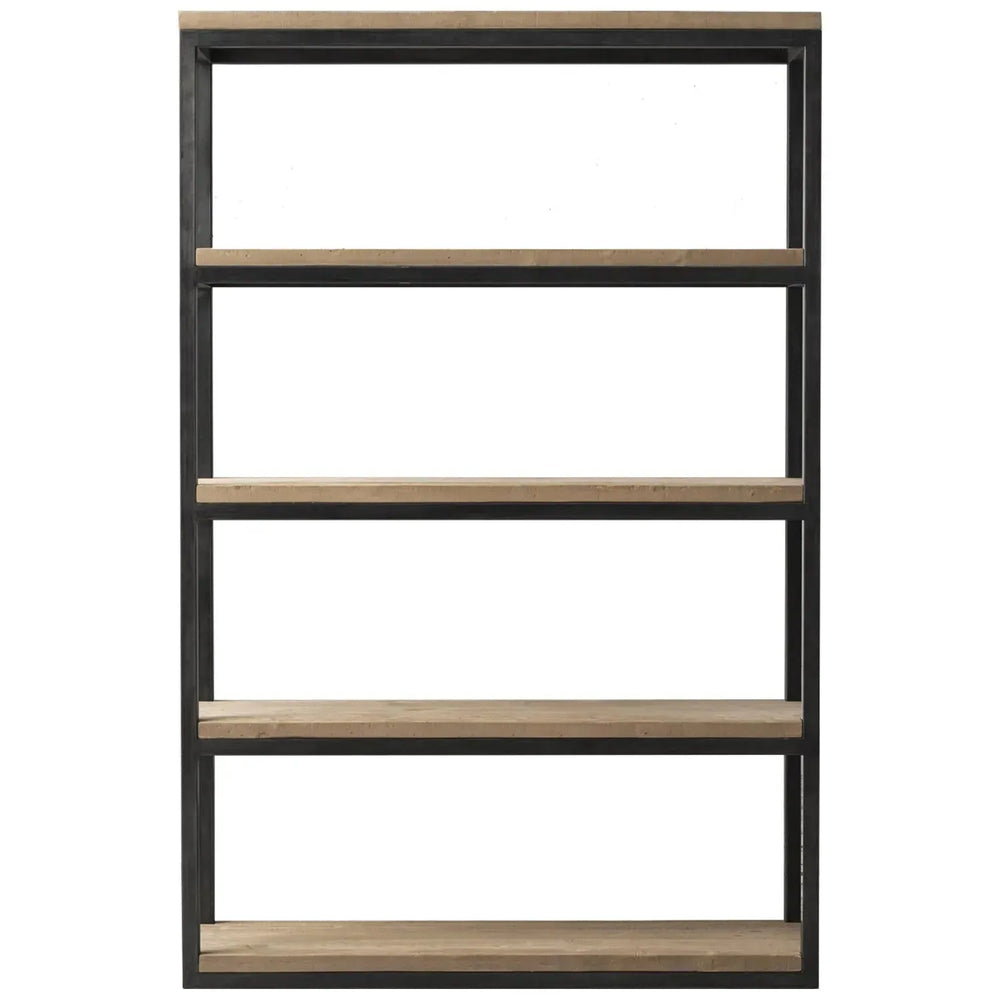 Industrial wood display shelf mysteel s in white background.