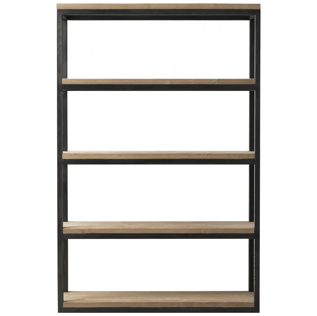Industrial wood display shelf mysteel s in white background.