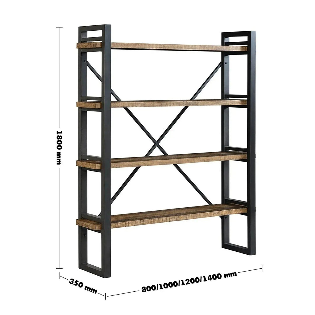 Industrial wood display shelf urban size charts.