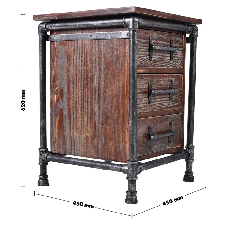 Industrial wood side table pipe size charts.