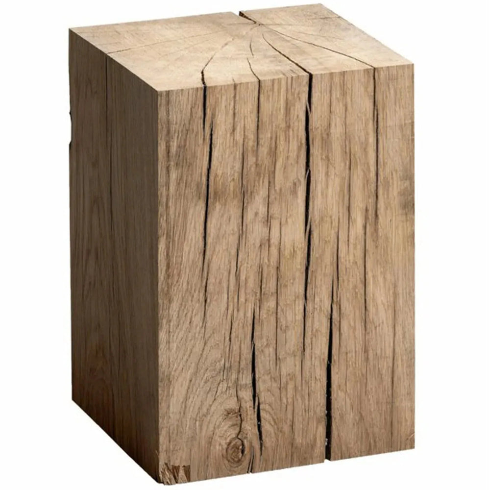 Rustic wood side table root in white background.