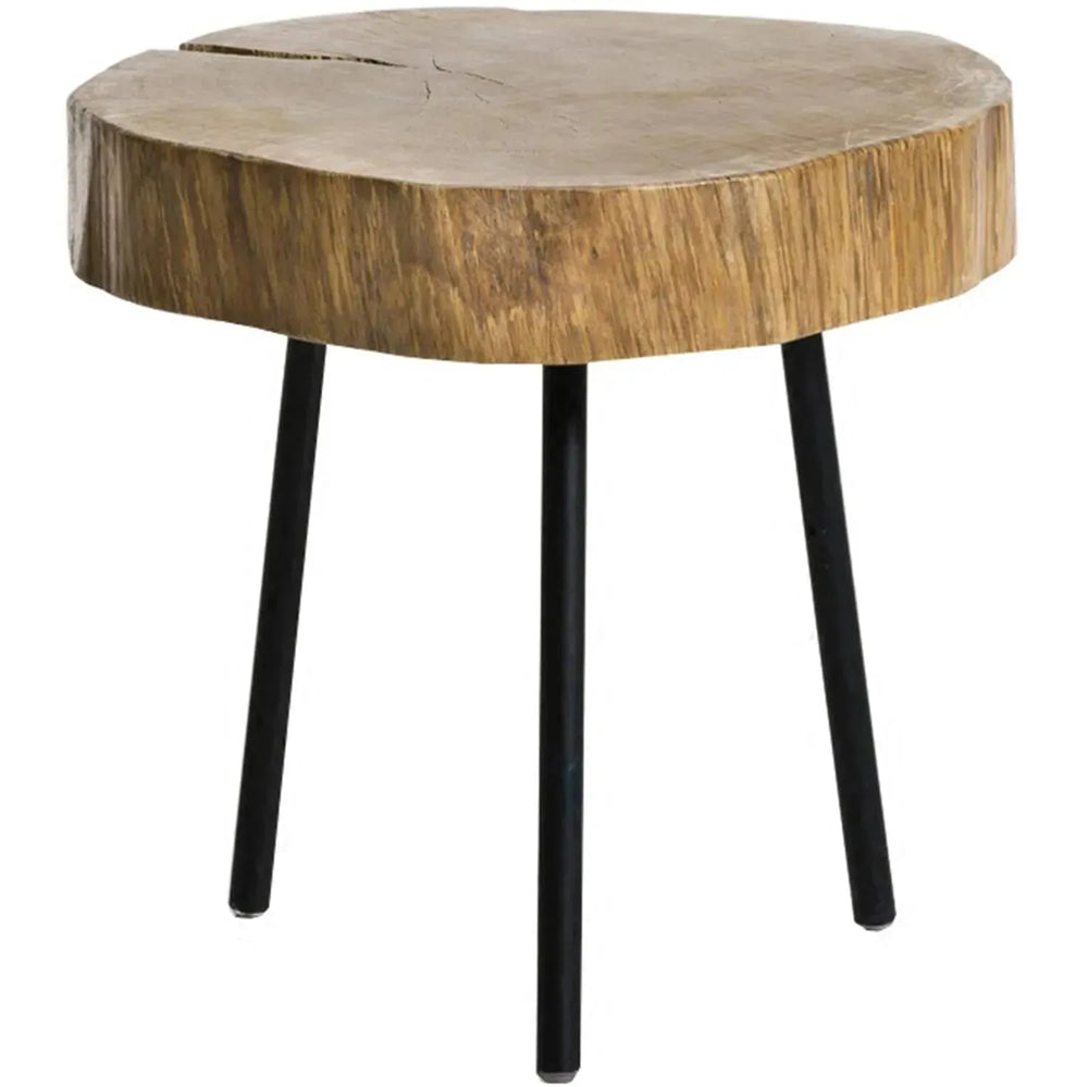 Rustic wood side table timber in white background.