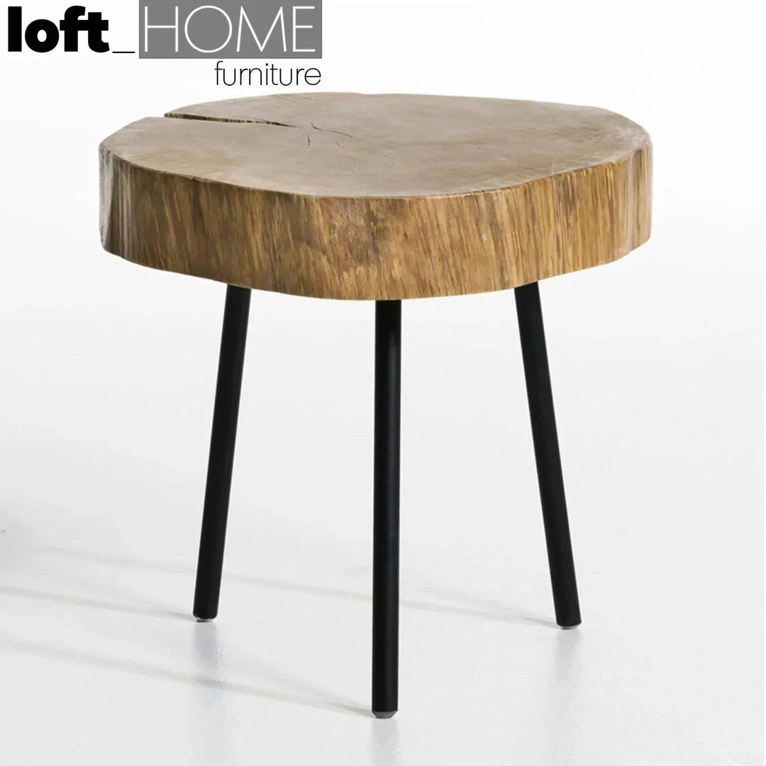 Rustic wood side table timber in real life style.