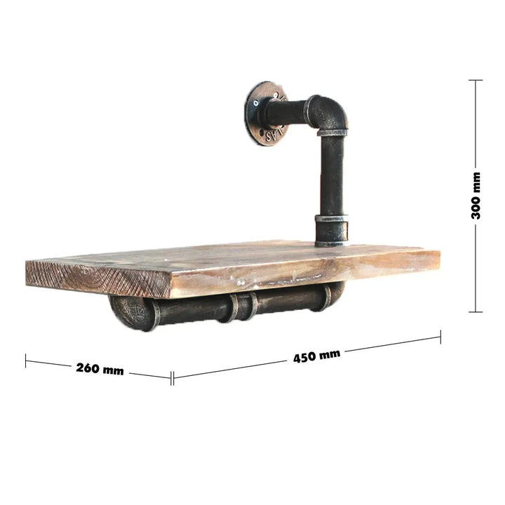 Industrial wood wall shelf 2pcs set pipe size charts.