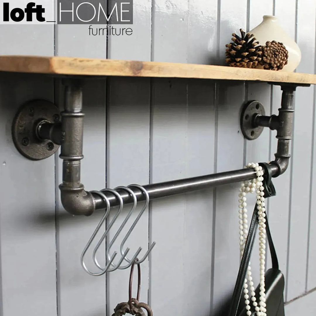 Industrial wood wall shelf pipe s in real life style.