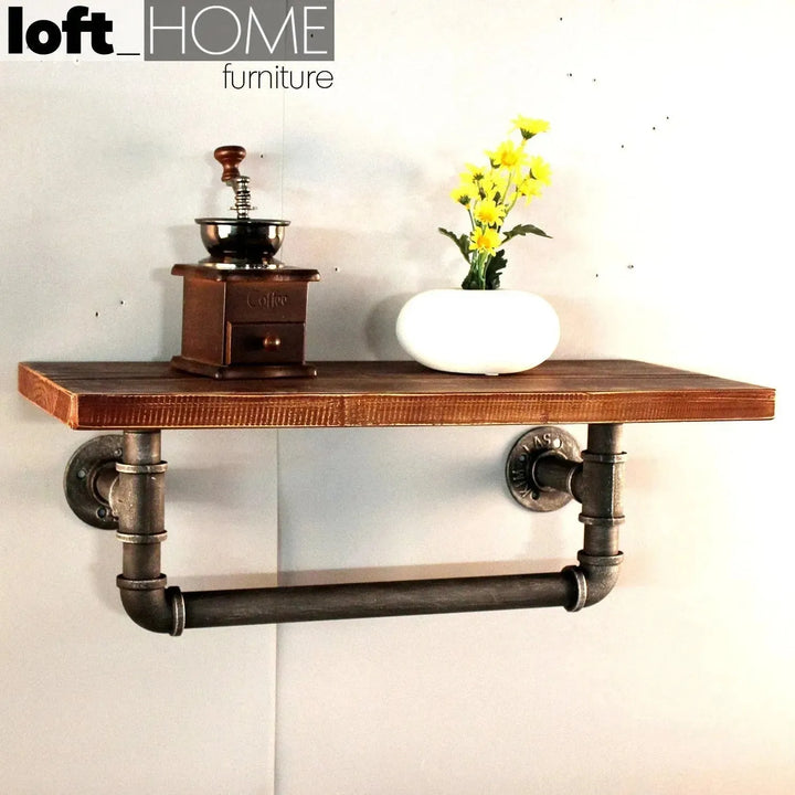 Industrial wood wall shelf pipe s material variants.