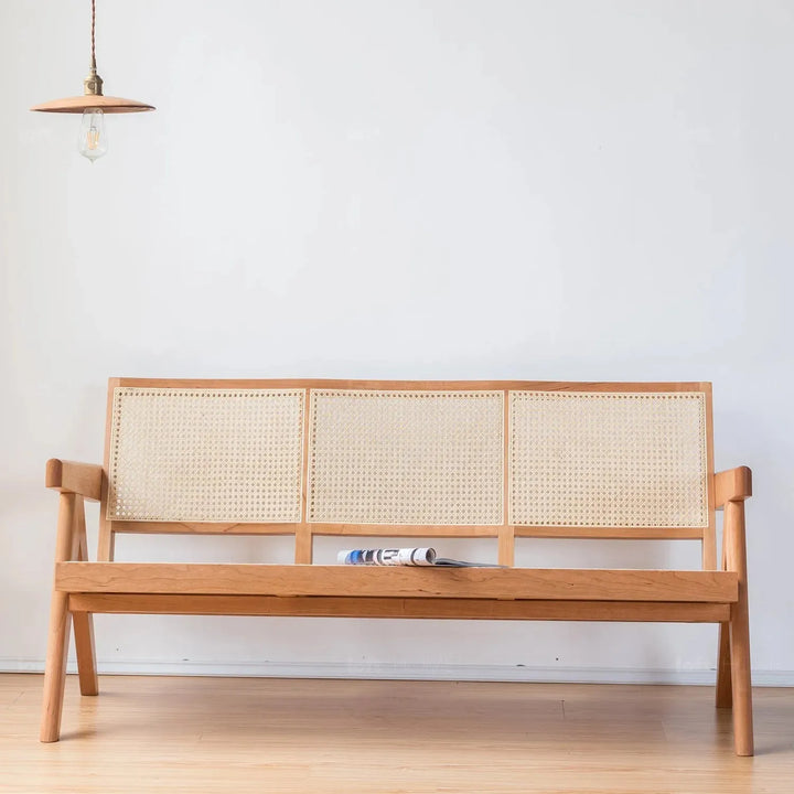 Scandinavian rattan 3 seater sofa chandigarh in real life style.