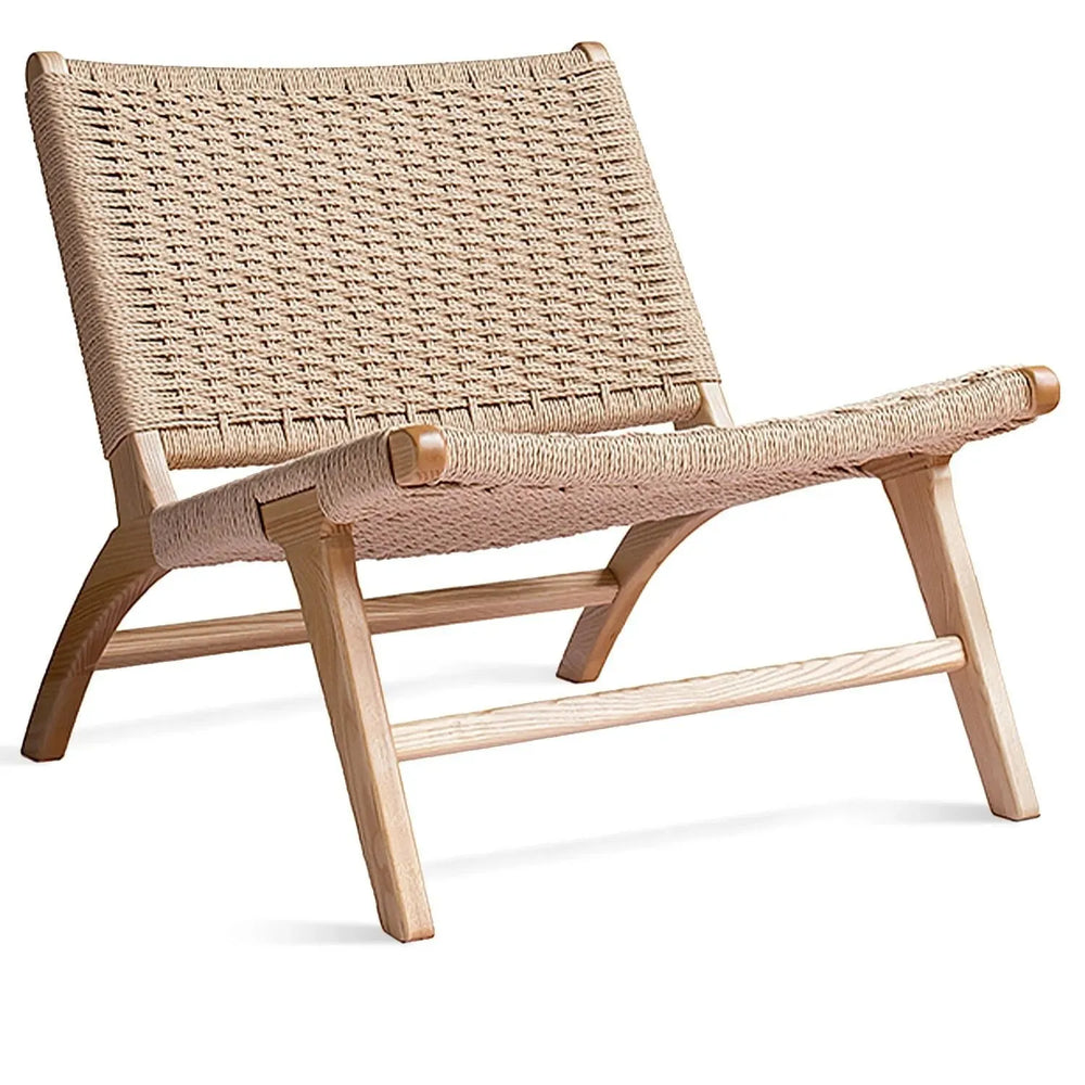 Japandi wood woven rope 1 seater sofa london in white background.