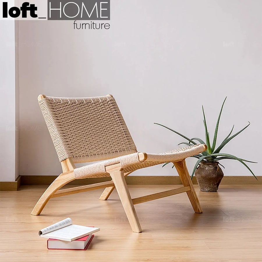 Japandi wood woven rope 1 seater sofa london primary product view.