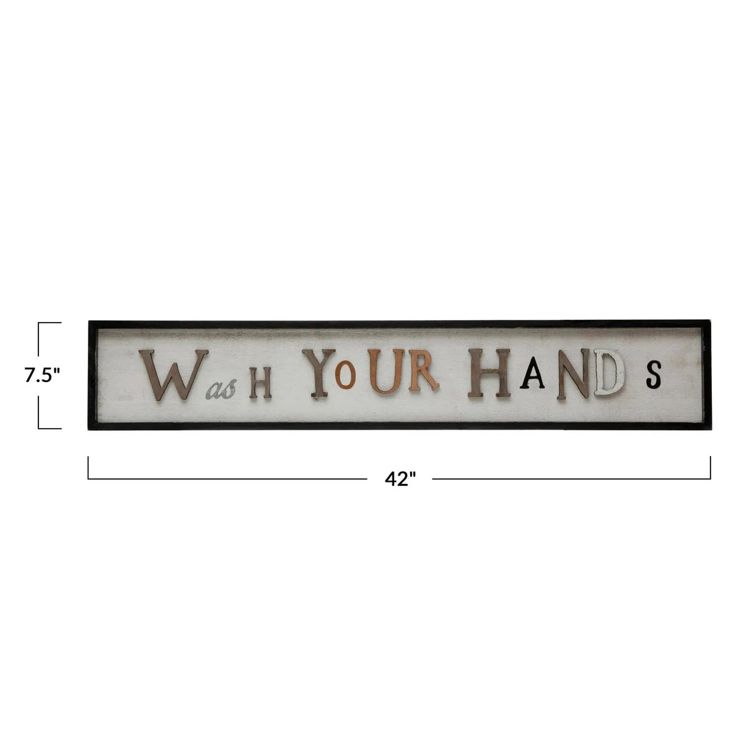 Mdf framed wall decor "wash your hands", multi color size charts.