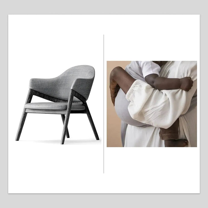 Japandi fabric 1 seater sofa hug with context.