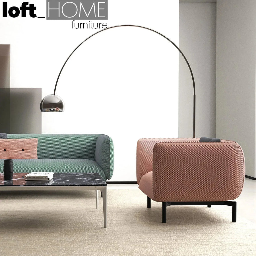 Minimalist fabric 1 seater sofa mello primary product view.