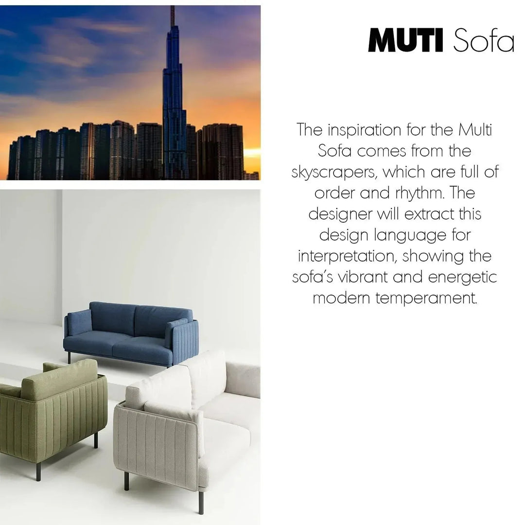 Minimalist fabric 1 seater sofa muti in panoramic view.