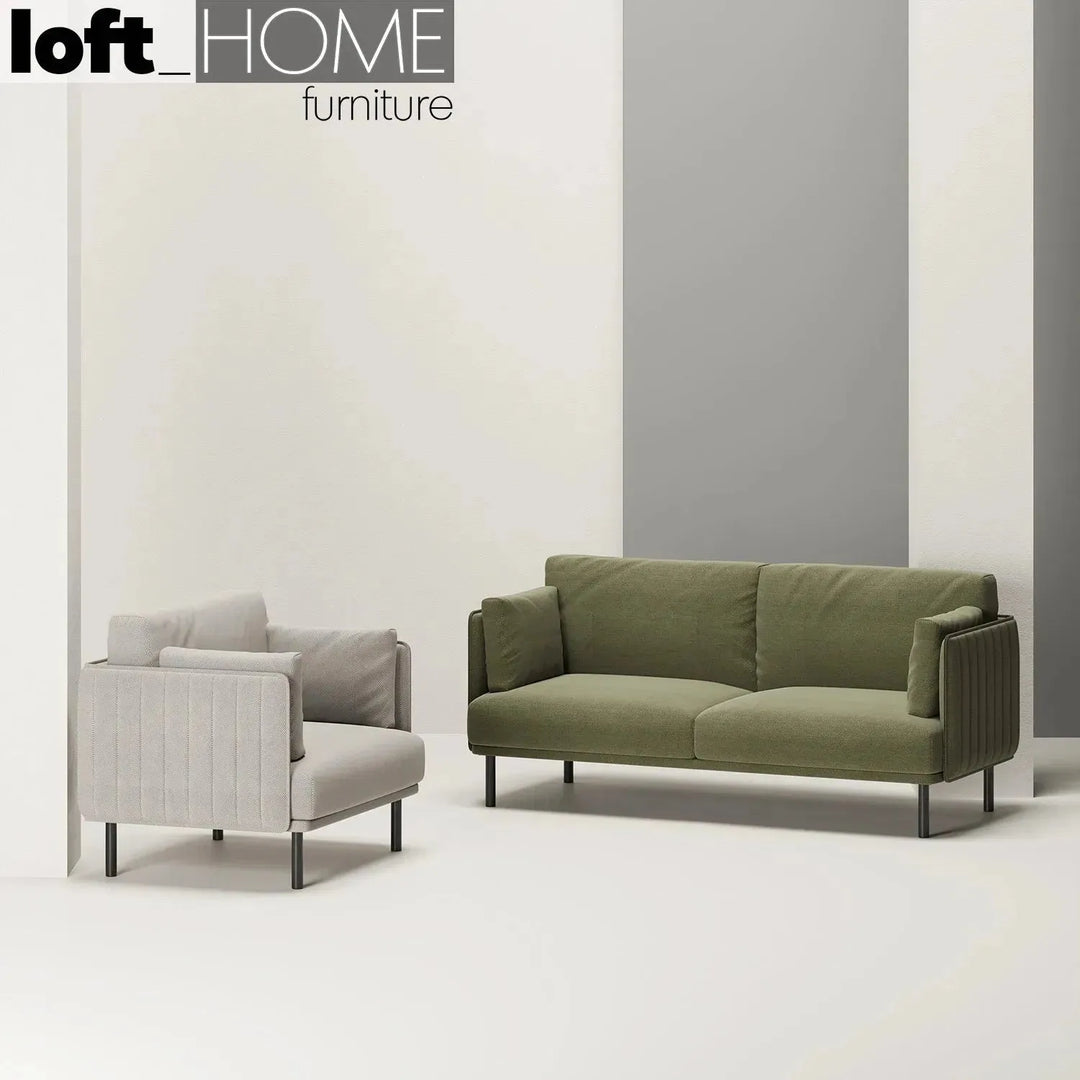 Minimalist fabric 1 seater sofa muti material variants.