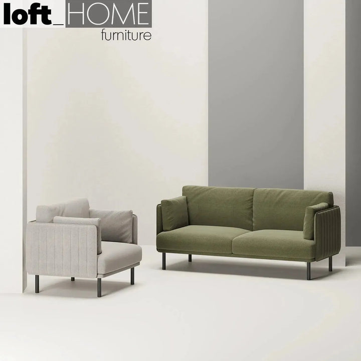 Minimalist fabric 1 seater sofa muti material variants.