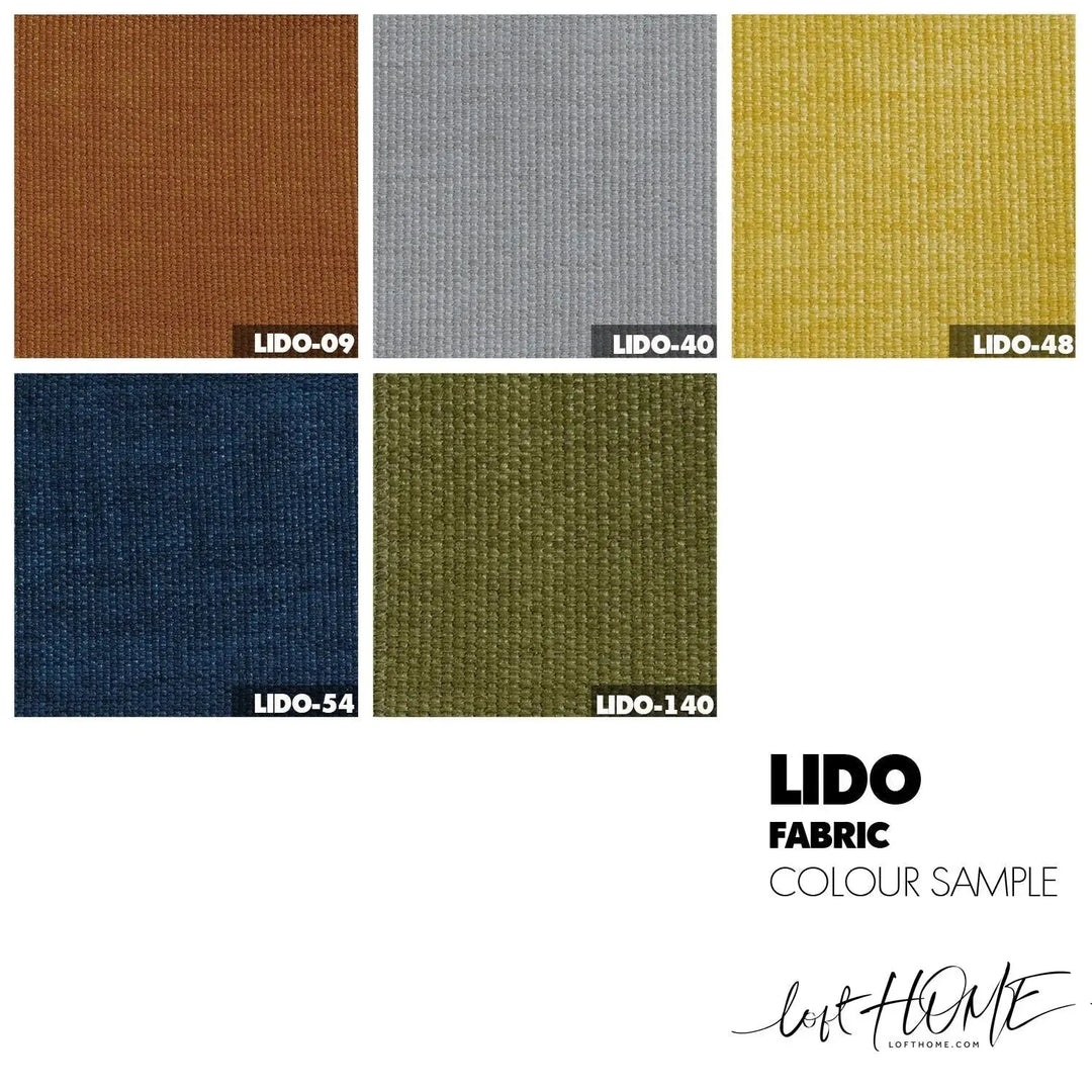 Minimalist fabric 2 seater sofa low back kas color swatches.