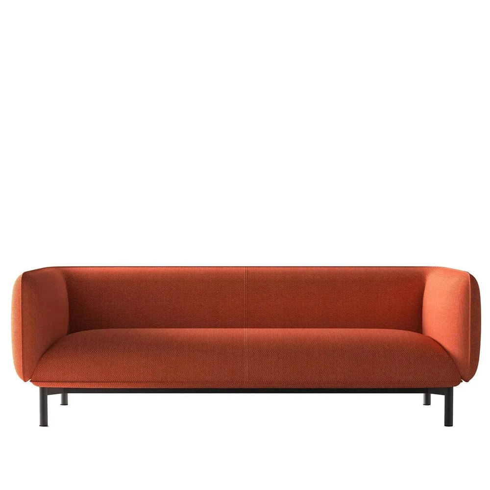 Minimalist fabric 3 seater sofa mello in white background.
