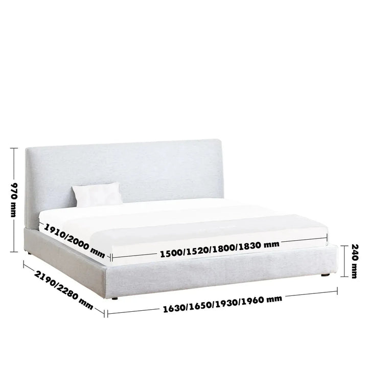 Minimalist fabric bed lines size charts.