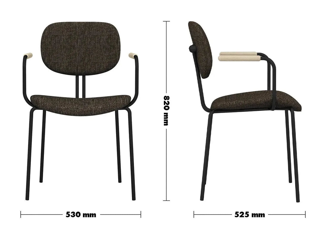 Industrial fabric dining chair et arm size charts.