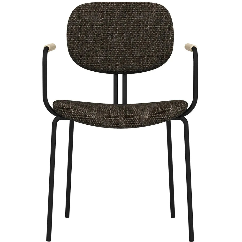Industrial fabric dining chair et arm in white background.