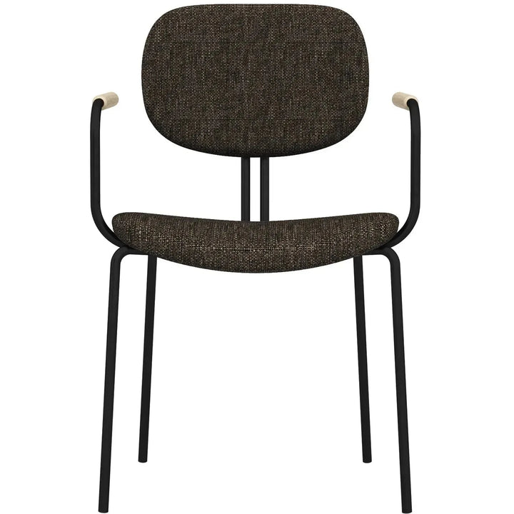 Industrial fabric dining chair et arm in white background.