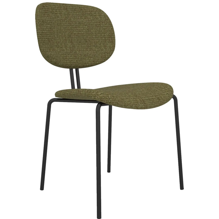 Industrial fabric dining chair et in still life.