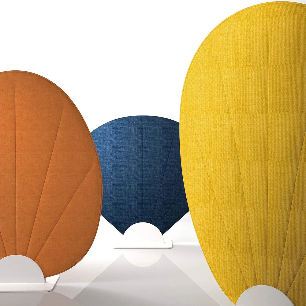Contemporary fabric divider fan in white background.