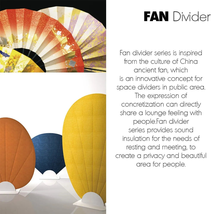 Contemporary fabric divider fan with context.